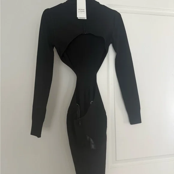 Herve Leger Black Long Sleeve Cut-Out Dress - threedaughtersproperties.com